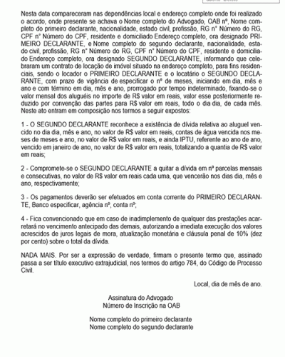 Modelo de Termo de Conciliação Extrajudicial – Contrato de Locação de Imóvel