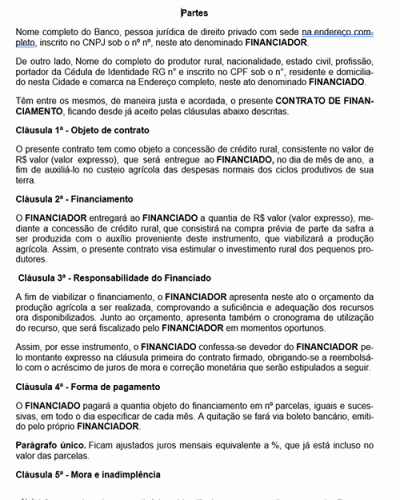 Modelo de Contrato Financiamento - Crédito Rural