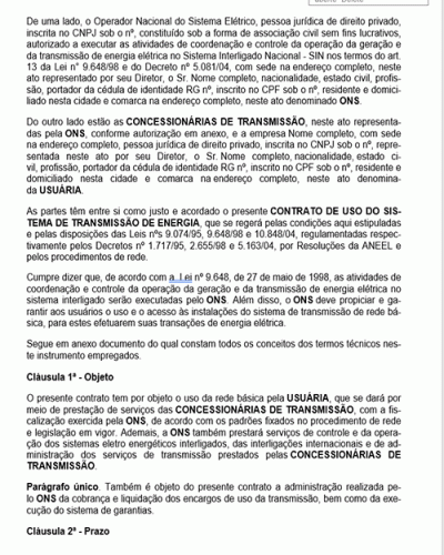 Modelo de Contrato Transmissão de Energia