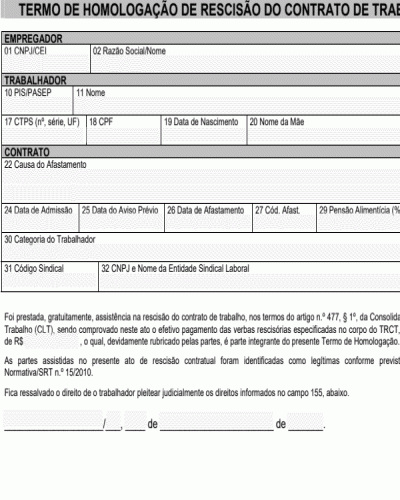 Modelo de Termo de Homologação de Rescisão do Contrato de Trabalho Doméstico - Domestica - Novo a partir de 01 fevereiro 2013