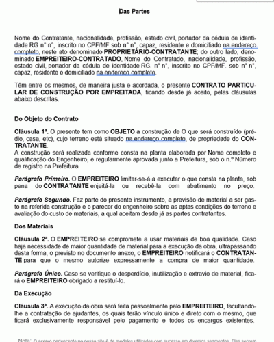 Referência Para Um Contrato Construção Por Empreitada I Modelo Gratuito