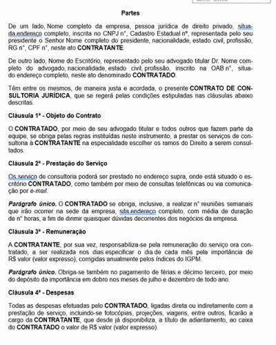 Modelo de Contrato Consultoria Jurídica