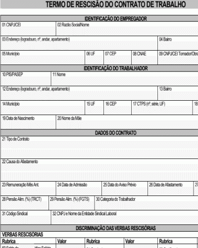 Modelo de Termo de Rescisão do Contrato de Trabalho Empregado - TRCT Funcionário - Novo a partir de 01 fevereiro 2013