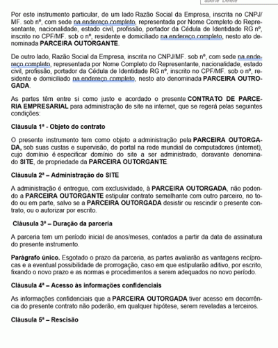 Exemplo de Contrato de Parceria Empresarial – Administração de Site na Internet