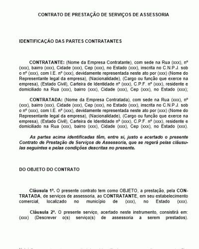 Modelo de Contrato de Prestação de Serviços de Assessoria - Presencial ou Online