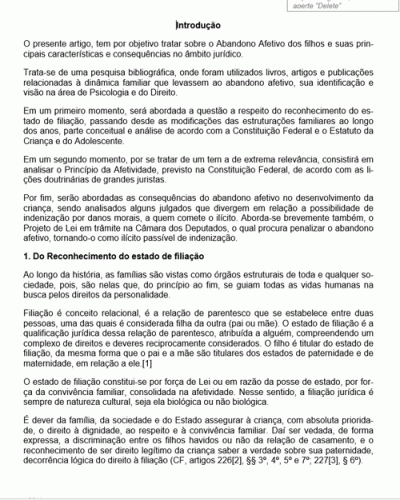 Modelo de Artigo - O Abandono Afetivo e suas Consequências no Âmbito Jurídico