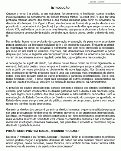 Modelo de Artigo - Os Direitos Humanos e as Degradantes Prisões Brasileiras