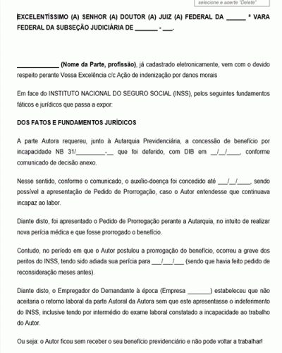 Modelo de Petição Ação Auxílio doença Indenizado cc Danos Morais