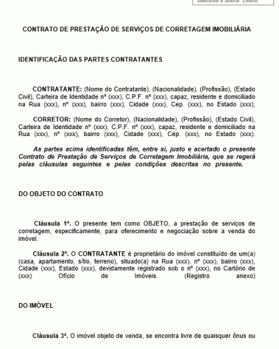 Modelo de Contrato de Prestação de Serviços de Corretagem Imobiliária - Venda de Imóveis