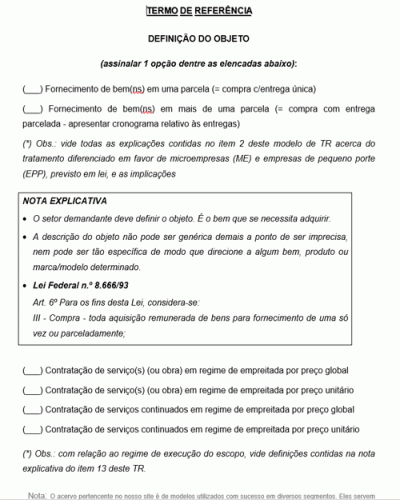 Modelo de Termo de Referência para pregão eletrônico