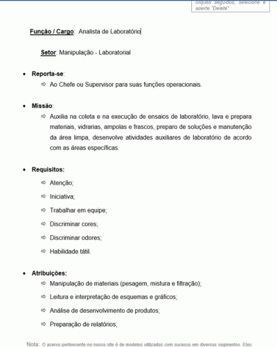 Modelo de Descrição de Cargo de Auxiliar de Laboratório