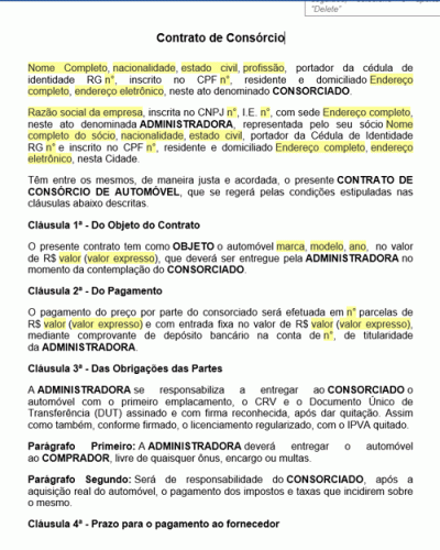 Modelo de Contrato de Consórcio