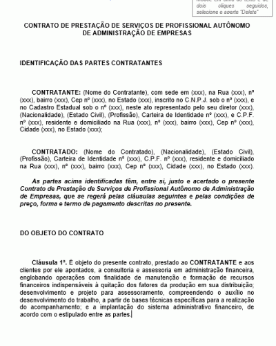 Modelo de Contrato de Prestação de Serviços de Profissional de Administração de Empresas - Administrador