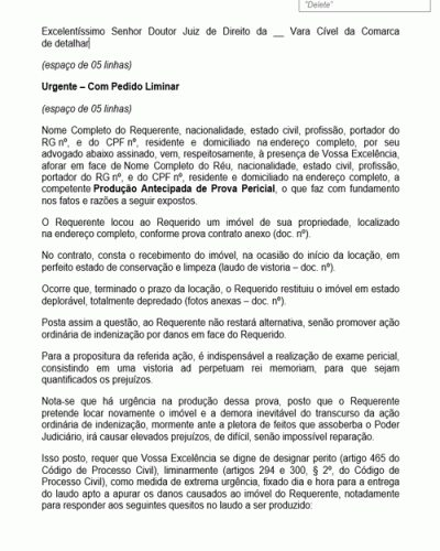 Modelo de Petição Produção Antecipada de Provas - Novo CPC - Lei nº 13.105-15