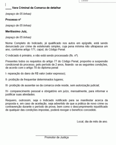 Modelo de Petição Proposta de Suspensão Condicional do Processo