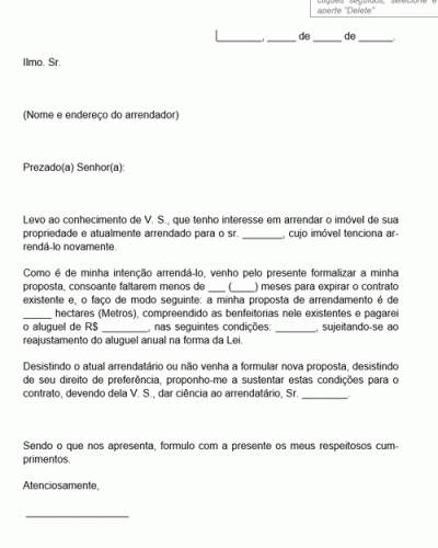 Modelo de Carta de Apresentação de proposta para Arrendamento Comercial