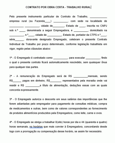 Modelo de Contrato por Obra Certa - Trabalho Rural