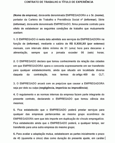 Modelo de Contrato a Título de Experiência