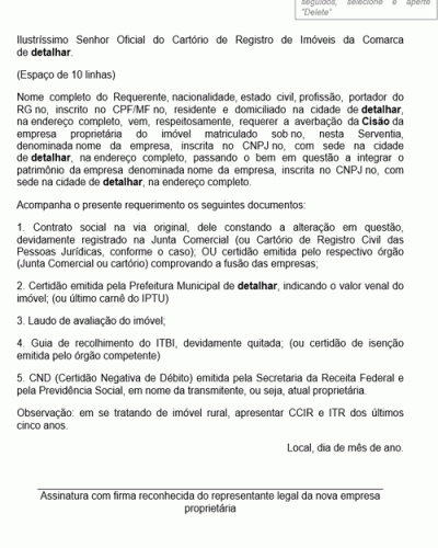 Modelo de Petição Requerimento para Averbação de Cisão Empresarial