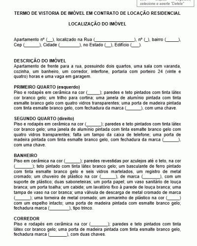 Modelo de Termo de Vistoria de Imóvel em Contrato de Locação Residencial