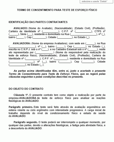 Modelo de Termo de Consentimento para Teste de Esforço Físico