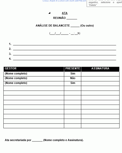 Modelo de Ata de Reunião de Gestão