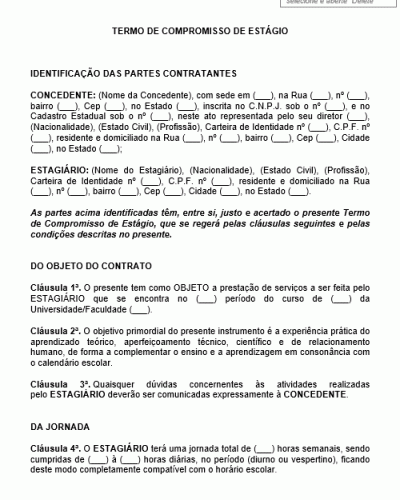 Referência Para Um Termo De Compromisso De Estágio Modelo Gratuito