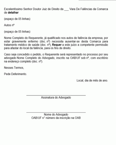 Modelo de Petição Afastamento do Local da Falência