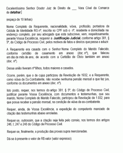 Modelo de Petição Justificação Judicial