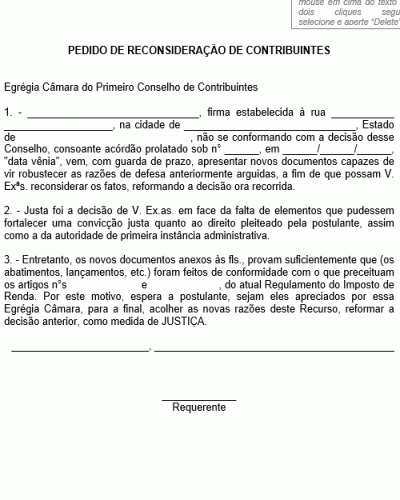 Modelo de Pedido de Reconsideração de Contribuintes