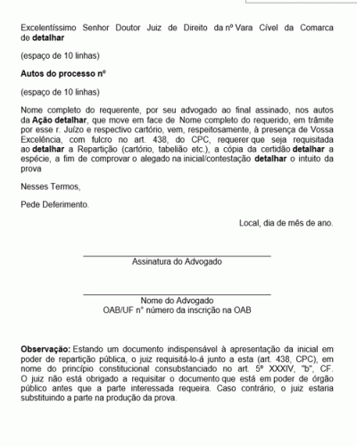 Modelo de Petição Requisição de Certidão Pública - Novo CPC - Lei nº 13105-15