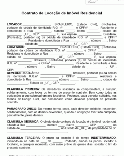 Modelo de Contrato de Locação de Imóvel Residencial