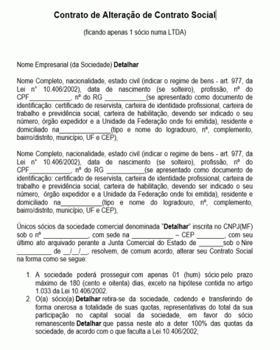 Modelo de Contrato de Alteração de Contrato Social