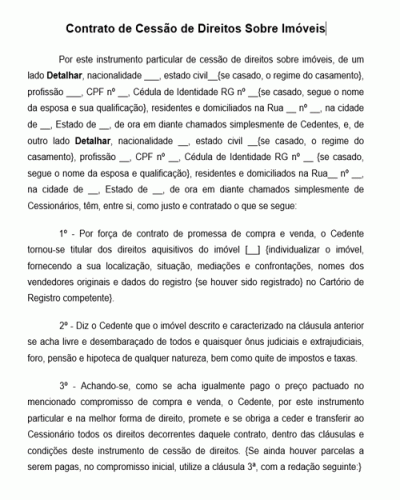 Modelo de Contrato de Cessão de Direitos Sobre Imóveis