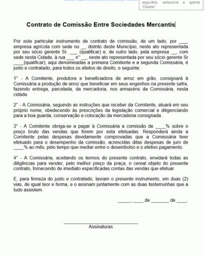 Modelo de Contrato de Comissão Entre Sociedades Mercantis