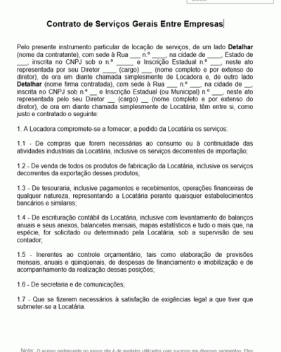 Modelo de Contrato de Serviços Gerais Entre Empresas