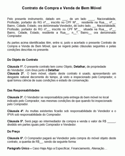 Modelo de Contrato de Compra e Venda de Bem Móvel