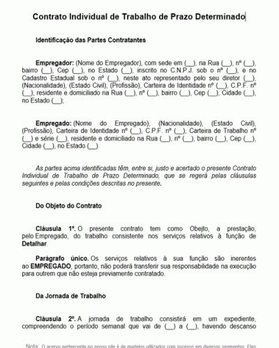 Referência Contrato Individual De Trabalho De Prazo Determinado