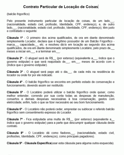 Modelo de Contrato Particular de Locação de Coisas