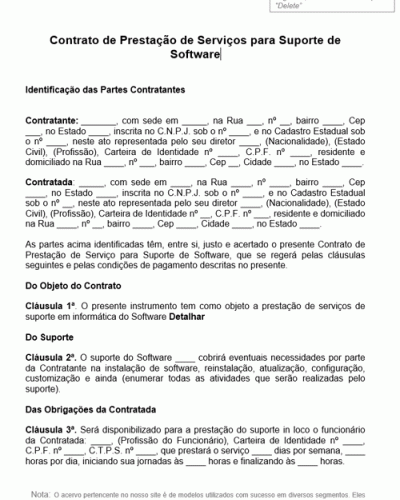 Modelo de Contrato de Prestação de Serviços para Suporte de Software