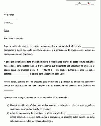 Modelo de Carta Convite para ser Sócio