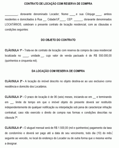 Modelo de Contrato de Locação com Reserva de Compra