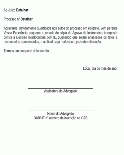 Modelo de Petição de Juízo de Retratação em Agravo de Instrumento