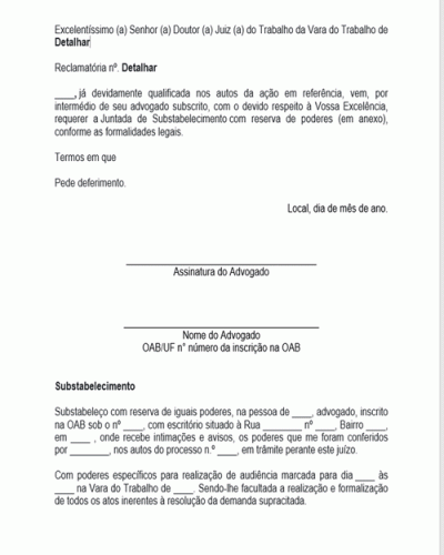 Modelo de Petição Substabelecimento Informando ao Juízo Modelo de Petição Substabelecimento Informando ao Juízo