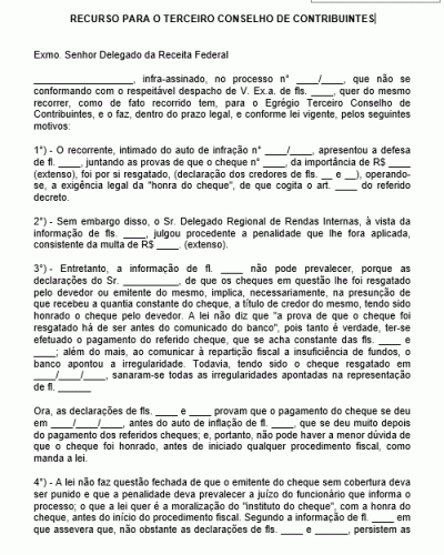 Modelo de Requerimento - Recurso para o Terceiro Conselho de Contribuintes