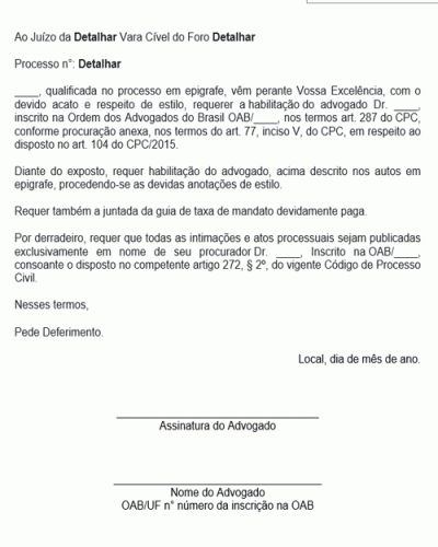 Modelo De Peti O De Habilita O Em Processo Novo Cpc