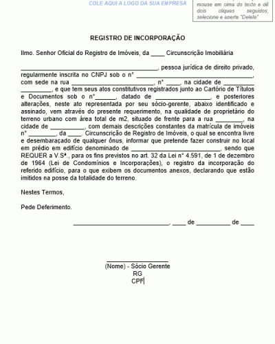 Modelo de Requerimento - Registro de Incorporação