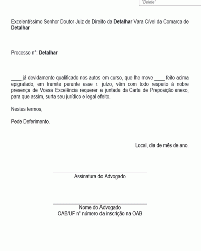 Modelo de Petição de Juntada da Carta de Preposto