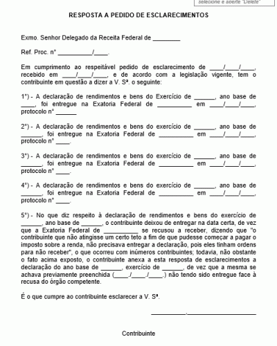 Modelo de Requerimento - Resposta a Pedido de Esclarecimentos