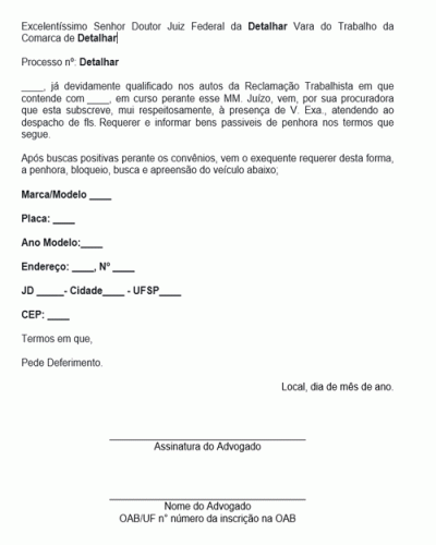 Modelo de Petição Indicação de Bens á Penhora